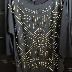 Black Top with Gold Studded Design cold shoulder